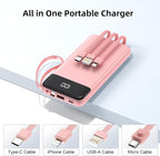 Portable Charger Built-in Cables,10000mAh Power Bank for iPhone,Fast Charge USB C Battery Pack Travel Essentials Slim Lightweight Powerbank Compatible with iPhone 17/16/15/14, Samsung, Android, etc