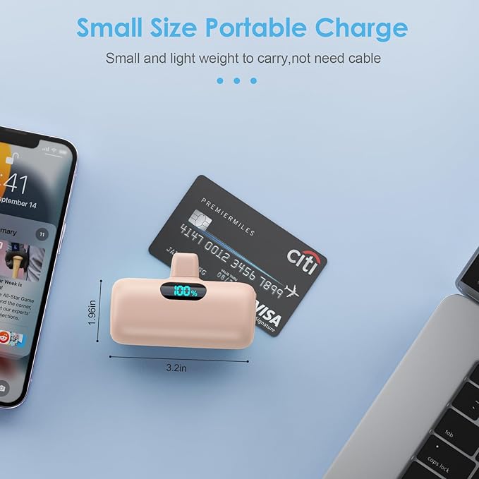 Small Portable Charger for iPhone,5000mAh PD Fast Charging Power Bank, Mini Plug-in Battery Pack Backup Charger Compatible with iPhone 14/14 Pro Max/13/13 Pro/12 Pro/11/XS/XR/X/8/7/6 etc- Light Orange