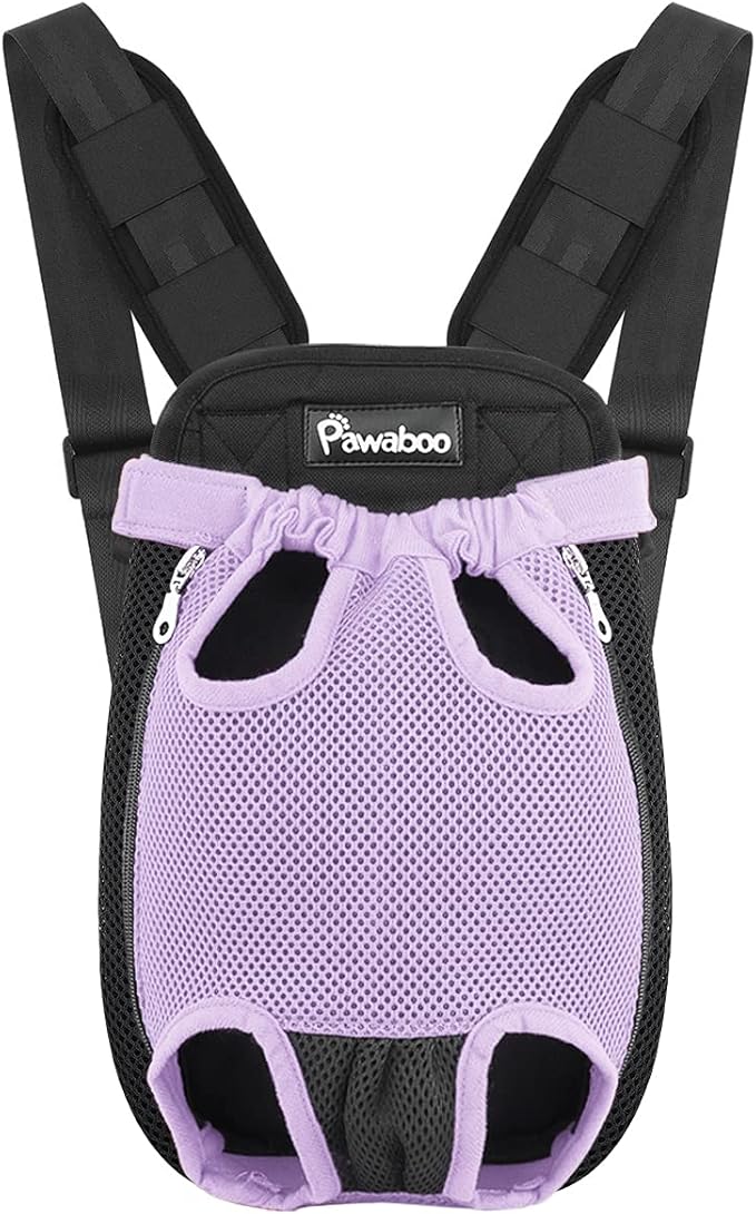 Pawaboo Pet Carrier Backpack, Adjustable Pet Front Cat Dog Carrier Backpack Travel Bag, Legs Out, Easy-Fit for Traveling Hiking Camping for Small Medium Dogs, Extra Large (Pack of 1), Black + Purple
