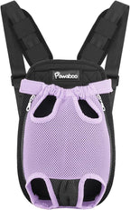 Pawaboo Pet Carrier Backpack, Adjustable Pet Front Cat Dog Carrier Backpack Travel Bag, Legs Out, Easy-Fit for Traveling Hiking Camping for Small Medium Dogs, Extra Large (Pack of 1), Black + Purple