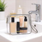 Icramsy Clear Makeup Bag,2 Pack TSA Approved Toiletry Bag Travel Toiletry Bag Hanging Makeup Cosmetic bag for Women Men (Grey)