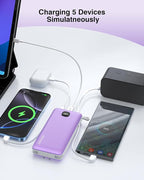 penaover Portable Charger with Built-in Cables&AC Wall Plug,5 Output 2 Input 20000mAh Power Bank,22.5W Fast Charging Battery Pack with LED Display,Compatible with iPhones,Android, Samsung etc,Purple