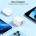 USB Wall Charger, Dual Port Cube Power Adapter Charger Plug Block Charging Box, Dual Port Wall Fast Charging Adapter, Compatible for i Phone 14 13 12 11，Milky White