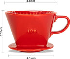 Pour Over Ceramic - Coffee Dripper Ceramic Coffee Maker with 3 Holes Flat Bottom, Porcelain Slow Filter Cone for Travel, Camping, Office, Home, Coffee Maker Brew, Red