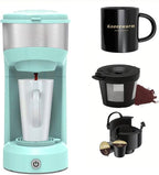 Single Serve Coffee Maker, 2 in 1 Brewer for K Pod & Ground Coffee, 90s Rapid Brew 6 to 14oz Capacities with Auto Shut Off, Small Compact Design for Home Office Travel Camping-Green