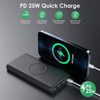 Wireless Portable Charger Power Bank, 33800mAh 15W Fast Wireless Charging 25W PD QC 4.0 USB-C Power Bank, 5 Output & Dual Input External Battery Pack Compatible with iPhone 16/15/14/13/12 (Black)