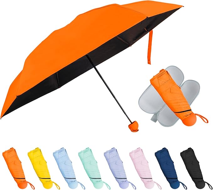 TopTie Compact Mini Umbrella for Purse, Small Sun & Rain Umbrellas with Case, Travel Folding Umbrella