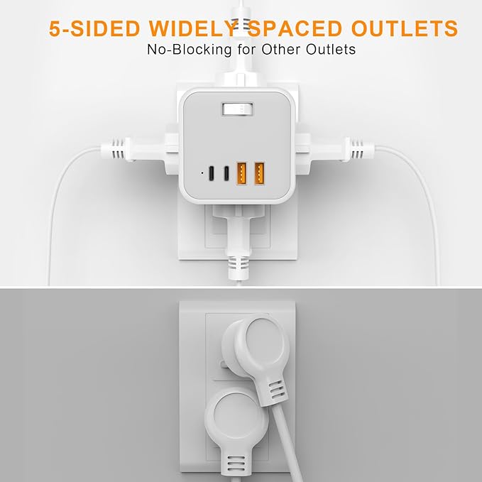 Outlet Extender USB C Wall Charger, Bototek Multi Plug Outlet Splitter 4AC Outlets with 4 USB Port, 20W USB C for Multiple Devices, 5-Sided Multi Plug for Cruise Home Office Dorm Room Essentials
