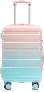 20 Inch Carry on Luggage with 14 Inch Cosmetic Case, 2 Pcs Hardshell Lightweight Durable Spinner Suitcase Set for Travel, Women, Men, TSA Lock, ABS, 20+14 Inch, Blue Pink