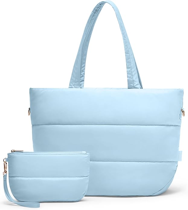 Puffer Tote Bag for Women, Lightweight Puffy Tote with Compartments, Shoulder Bag Crossbody Bags for Women Travel, Work, Gym