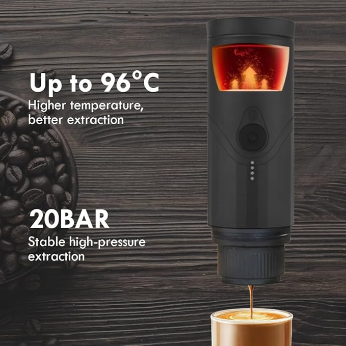 Electrical, Portable, Handheld Battery Operated Espresso Machine, Rechargeable (Includes Batteries), 20bar, Great For Travel, RV, Back Packing, Hiking, Camping, Or For The Office, Color: Black