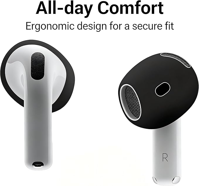 6 Pairs Ear Cover for AirPods 4,Anti Slip Ear Skin Tips Accessories Sport Ultra Thin Slim Soft Silicone Ear Tips Earbuds Gel Cover Compatible with AirPods 4th Generation (Black)