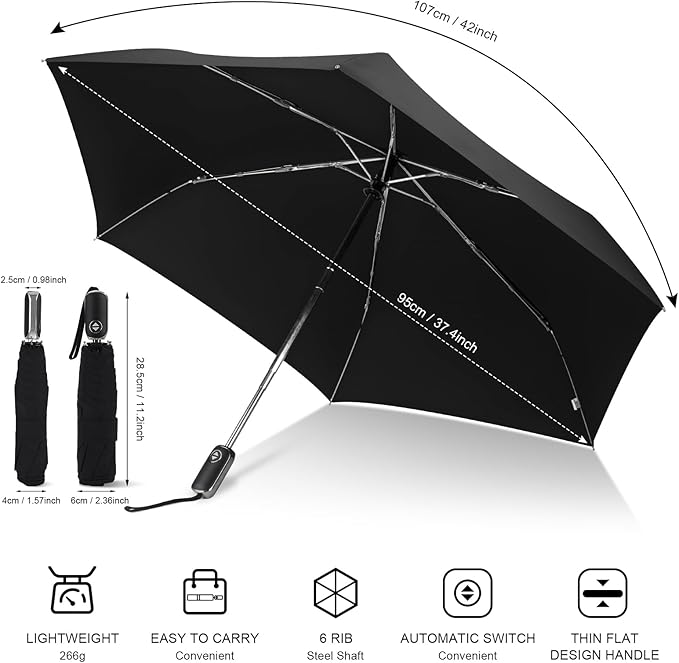 Compact Travel Umbrella for Purse - Flat Handle, Waterproof for Light Rain