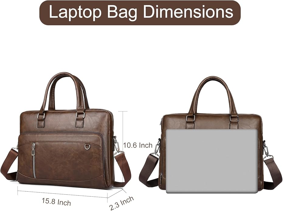 Brown PU Leather Laptop Bag for Men Stylish Mens Messenger Bag Durable Work Bag Practical Shoulder Bag Spacious Computer Briefcase