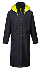 Portwest UH447 Waterproof Reversible Raincoat Hi Vis Reflective Long Safety Rain Jacket Yellow/Black, 4X-Large