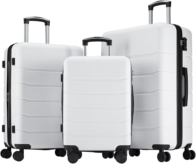 Sweetcrispy 3 PCS Luggage Set, Spinner Wheels Lightweight Expandable Travel Hard Shell Suitcase with TSA Lock, Cream White(20/24/28 inch)