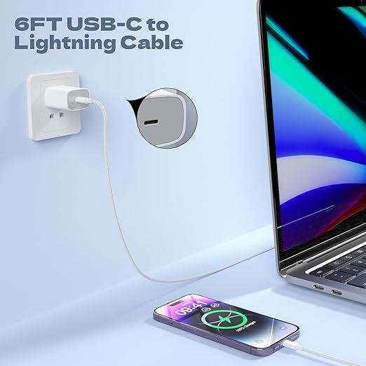 Car Apple Carplay Cable，USB C to Lightning Cable 6FT Compatible with 14 13 12 11 Pro Max XR XS X Charger Cord，Car Charging Cord