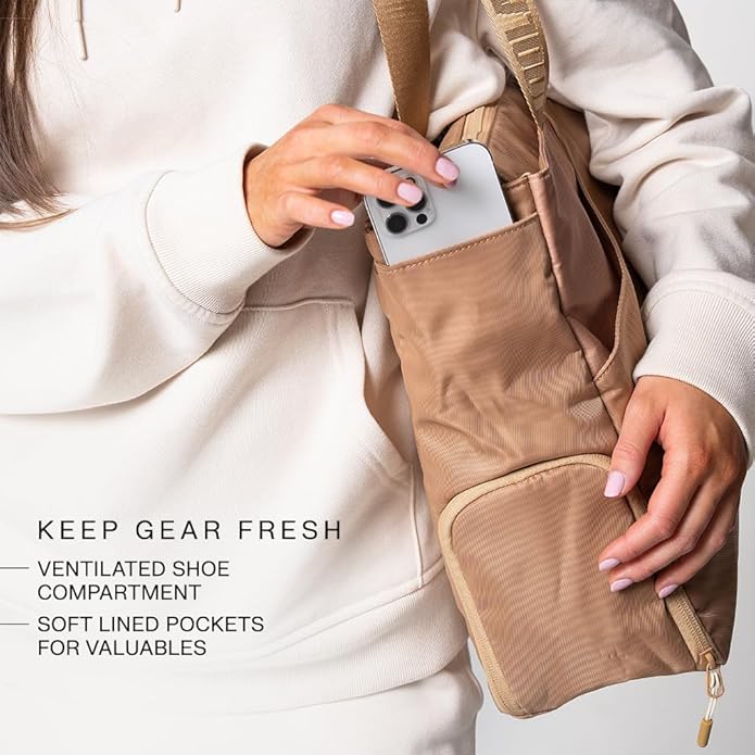 JOOLA Everyday Tote Bag - Pickleball Tote with Paddle Pocket, Laptop Sleeve & Ventilated Shoe Compartment - Black/White/Latte