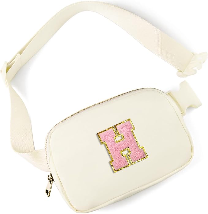 Gitus Personalized Gifts Birthday Gifts for Girls Fanny Pack Cross Body Bags with Initial Letter Preppy Stuff Gifts for Her Girlfriend Wife Sister Friends Mom (Ivory-H)