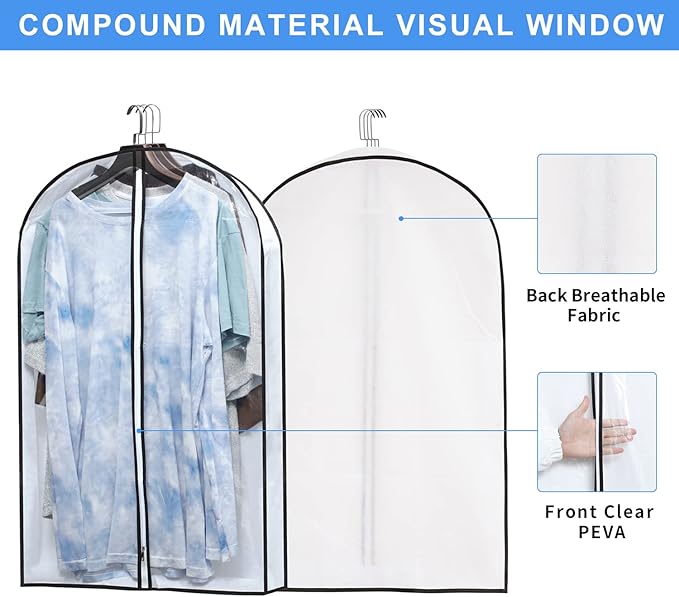 Mskitchen Hanging Clothes Storage with 4" Gusseted Garment Covers (Set of 6) - Clear Suit, Sweater, Shirt, Jacket Protectors for Closet - 24"x 32"x 4" / 6 Pack