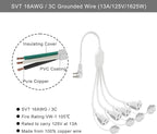 4 Way Outlet Splitter - White 1-Pack 90-Degree Angled Flat Plug 1 to 4 Extension Cable Power Strip, 16/3 Gauge 1.5FT, 3 Prong Y Style Multi Outlet Splitter, Perfect for Wall Wart Adapters