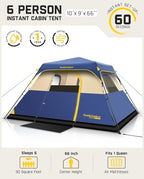 FanttikOutdoor Camping Tent 4/6/8/10 Person Instant Cabin Tent Setup in 60 Seconds with Rainfly & Windproof Portable with Carry Bag for Family Camping & Hiking, Upgraded Ventilation, Navy Blue