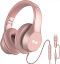 Wired Headphones, Premium Over-Ear Headset with Hi-Fi Stereo Sound, Noise-Isolating Ear Cushions, Lightweight Comfortable Design, Tangle-Free Cable, Ideal for Work, Travel, Daily(Rose Gold)