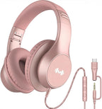 Wired Headphones, Premium Over-Ear Headset with Hi-Fi Stereo Sound, Noise-Isolating Ear Cushions, Lightweight Comfortable Design, Tangle-Free Cable, Ideal for Work, Travel, Daily(Rose Gold)