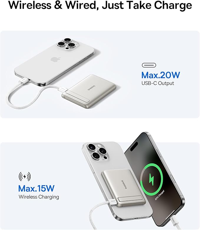 Baseus Smallest Qi2 Certified 15W MagSafe Portable Charger, 0.5" Ultra Slim 5000mAh Bundle with Portable Charger with Built in Cable, 100W Laptop Power Bank 20000mAh, Travel Essential Fast Charging