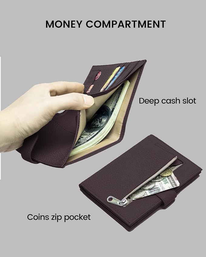 Karmiir RFID Passport Holder Travel Wallet for Women, Leather Passport Cover with Card Holders SIM Slots, Zippered Coins Pocket and Cash Slot Slim Compact Travel Wallet (Coffee)