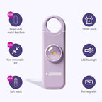 Rechargeable Personal Safety Alarm, 130dB Emergency Siren with LED Flashlight, Portable Keychain for Women, Kids, Elderly, Night Running & Travel (Lavender Purple)