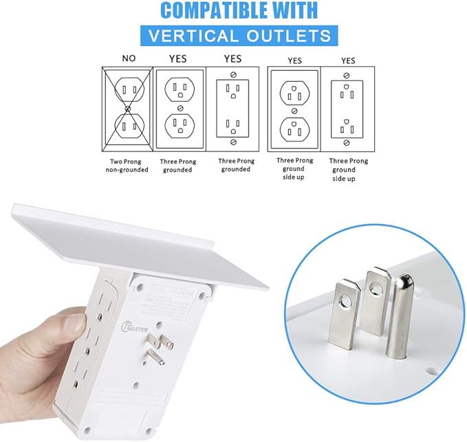 Socket Wall Shelf-CFMASTER 10 Port Surge Protector Wall Outlet, 8 Electrical Outlet Extenders and 2 USB Ports 2.4A, with Removable Built-In Shelf, FCC Listed (2, White)