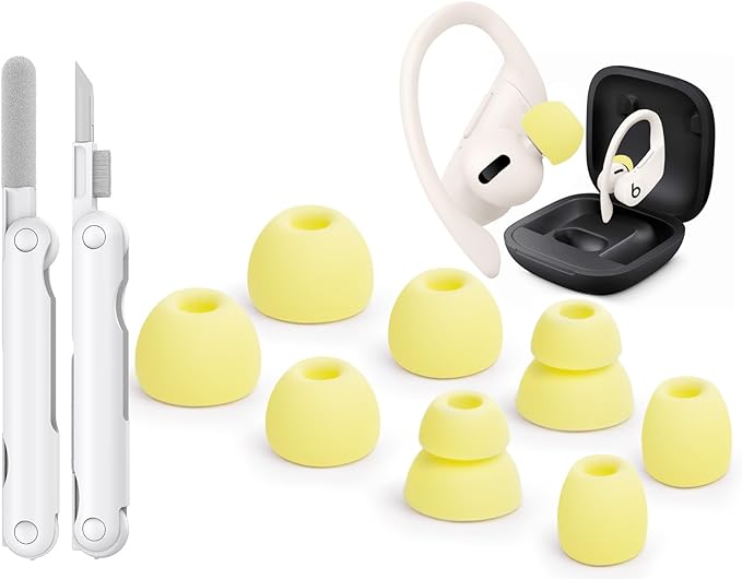 4 Pair Replacement Ear tip for Powerbeats Pro, Beats Earbuds Replacement Tips,Wireless Earphone Headphones, Silicone Earbuds Buds Set with Cleaning kit (Yellow)