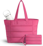 Puffer Tote Bag with Pouch,Women's Lightweight Quilted Shoulder Bag,15.6"/17.3" Laptop Travel Weekender for Work & Nurses