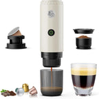 RECAFIMIL Portable Espresso Machine, Travel Coffee Maker for Camping, Car Coffee Maker Self-Heating with USB-C, 2 in 1 With Ground Coffee & NS Capsule for RV, Hiking, Office Gifts for Men(White)