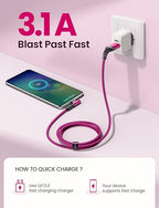 AINOPE USB C Cable [4-Pack, 3.1A] Type C Charger Fast Charging, Right Angle [10/6.6/3.3/3.3ft] USB A to USB C Cable Nylon Braided Compatible with Galaxy S22 S10 Plus S21 S20, Note 10, LG Google Pixel