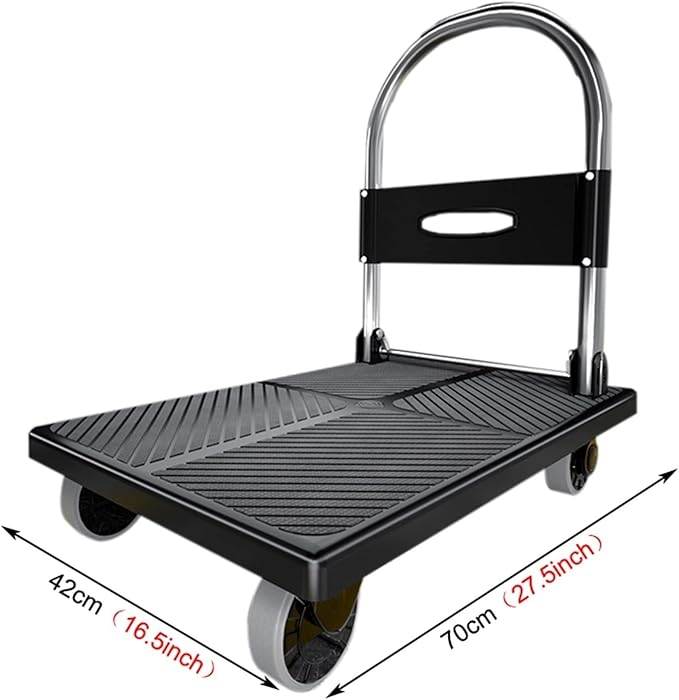 Platform Trucks Push cart Foldable, Push cart Heavy Duty, Hand cart,Suitable for Luggage, Shopping, Travelling, Moving and Office (Color : Blue, Size : 70 * 42cm(A))