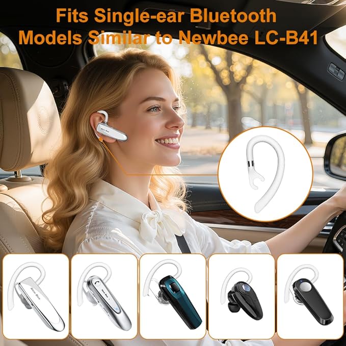 New bee Ear Hooks Replacement Ear Hook Clips- Snap-in Headset Spare Clamp Hook (White, 3 Pack+Silicon)