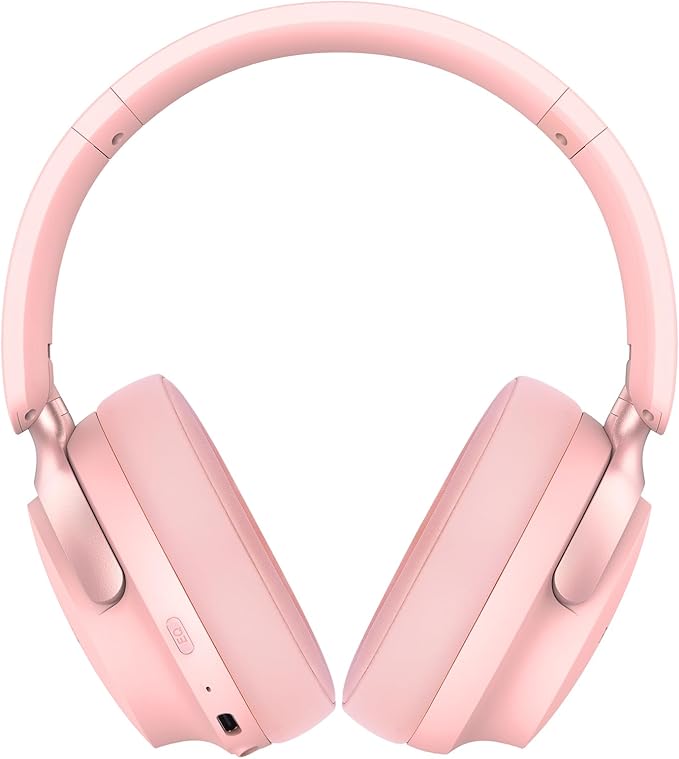 B8 Bluetooth Headphones Over Ear, 6 EQ Music Modes and 50H Playtime Deep Bass Wireless Headphones with Mic, Lightweight Folding HiFi Stereo Headset for iPad/Travel/Tablet/PC/Home Pink