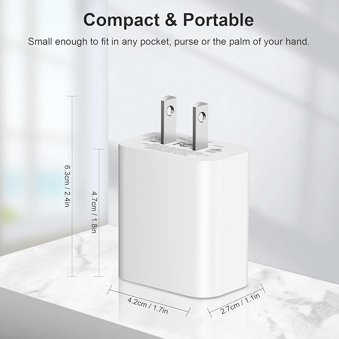 [4 Pack] USB C Charger Block Charging Block Type C Charger 20W Wall Chargers for iPhone Air/17/17 Plus/17 Pro/17 Max/16/16 Plus/16 Pro Max/15/15 Pro Max/14/13/12/Samsung/Android