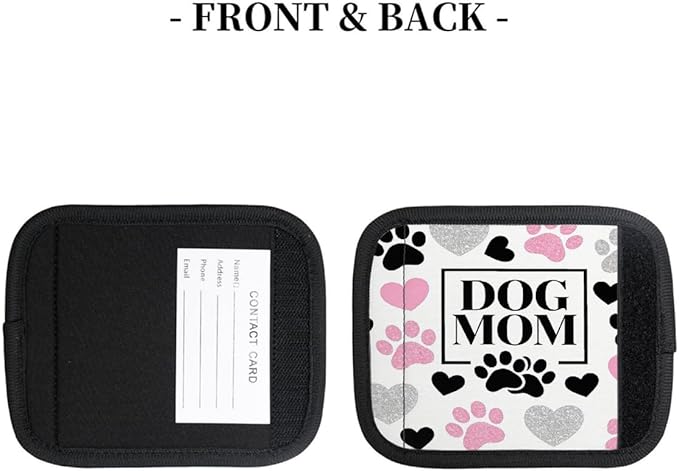 2 Pack Luggage Handle Wrap with Travel Tags - Non-Slip Protective Cover Soft Handle Grips Covers for Suitcase(Dogs Mom Paws)
