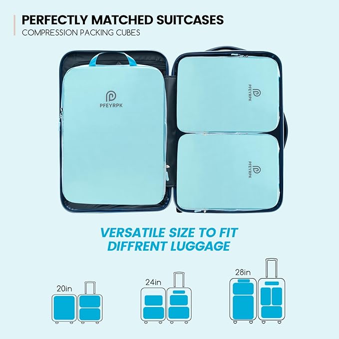 PFEYRPK Lightweight Compression Packing Cubes for Suitcases, Compressible Expandable Travel Packing Organizer with Clear Toiletries and Backpack Bag, Travel Essentials for Carry on Luggage 7 Set