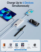 Portable Charger with Built in Cables，10000mAh 22.5W Max High-Speed Charging Power Bank with 4 Outputs 2 Inputs,External Travel Battery Pack for iPhones Android,iPad (Pearl White)