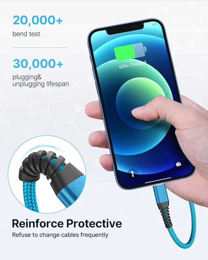 Aioneus iPhone Charger 6ft 2Pack, (MFi Certified) Lightning Cable Fast Charging Nylon Braided iPhone Charging Cord Compatible with iPhone 14 13 12 11 Pro Xr Xs Max 10 8 7Plus 6 SE (Blue)