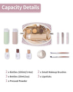 Narwey Small Striped Makeup Bag for Purse Mini Cosmetic Bag Travel Makeup Pouch Zipper Pouch Cute Make up Bags with Compartments for Women Girls (Dusty Rose Stripe, Small)