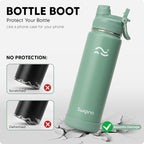 Swigina [2-IN-1 LID] Insulated Water Bottle with Silicone Boot (36hrs Cold/18hrs Hot) - DIY Stickers, Leakproof, BPA Free, 24 oz