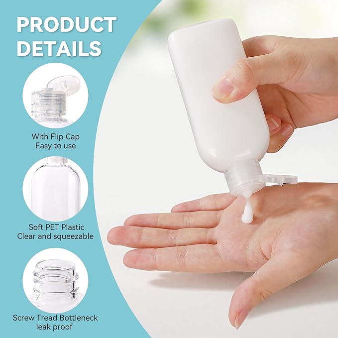 Travel Bottles for Toiletries, 100ml/3.4 fl oz Squeezable Refillable Clear Leakproof PET Travel Containers Bottles Perfume Bottle with Flip Cap for Men and Women (4)