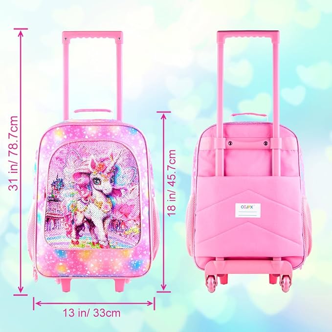Girls Luggage, 18" Kids Carry on Suitcase With Wheels, Unicorn Suitcases for Toddler Children(Pink)