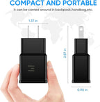 Adaptive Fast Charging Block USB Wall Charger Adapter Fits Samsung Galaxy S25/S24/S23/S22/S22 Ultra/S21/S20/S10/S9/S8/S7/Edge/Note 10 Quick Charge (Black, 2 Pack)