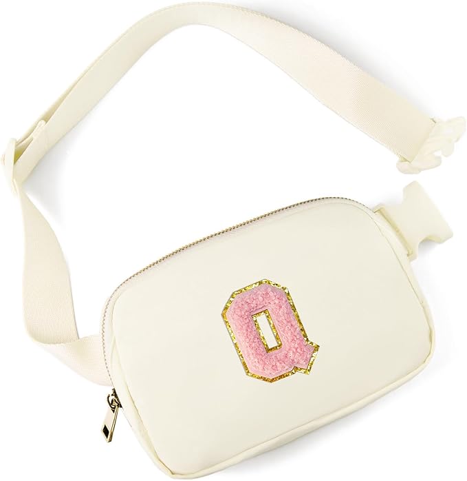 Gitus Personalized Gifts Birthday Gifts for Girls Fanny Pack Cross Body Bags with Initial Letter Preppy Stuff Gifts for Her Girlfriend Wife Sister Friends Mom (Ivory-Q)